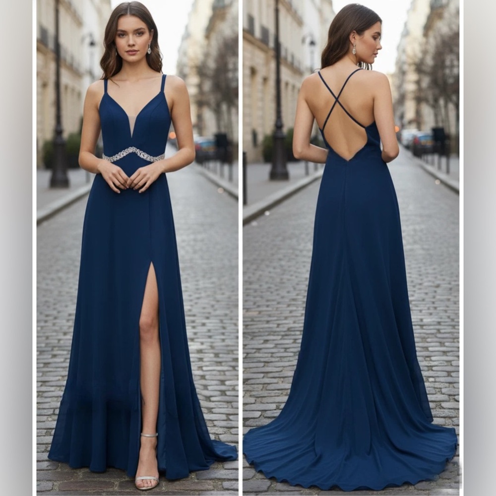 PROM/PAGEANT/FORMAL DRESS/GOWN Fits XS-S‎ Navy Blue Train